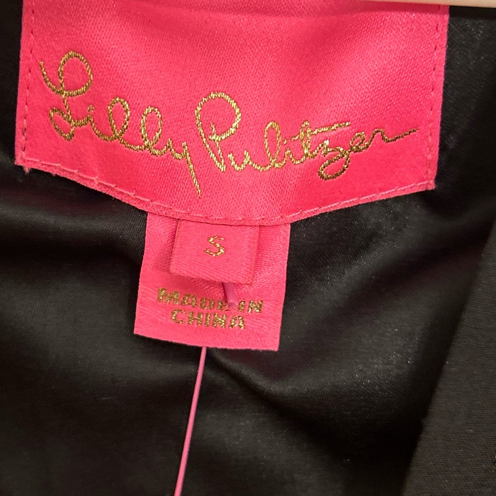 Lilly Pulitzer Winona Silk Swing Dress Onyx Fish Clip Gold Chiffon Size S NWT - Picture 11 of 13
